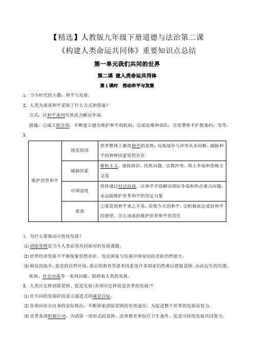 【精选】人教版九年级下册道德与法治第二课《构建人类命运共同体》重要知识点总结