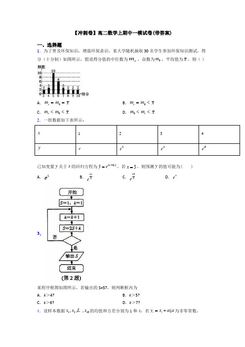 【冲刺卷】高二数学上期中一模试卷(带答案)