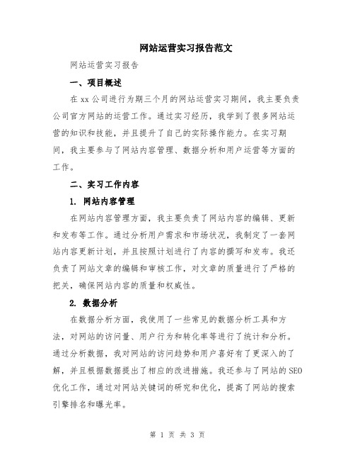 网站运营实习报告范文