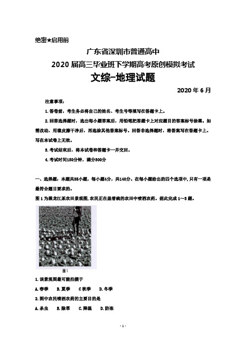 2020年6月广东省深圳市普通高中2020届高三高考原创模拟考试文综地理试题及答案