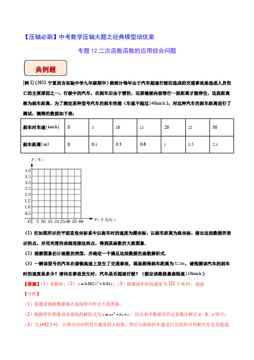 中考数学压轴必刷 专题12二次函数的应用综合问题(老师版)  