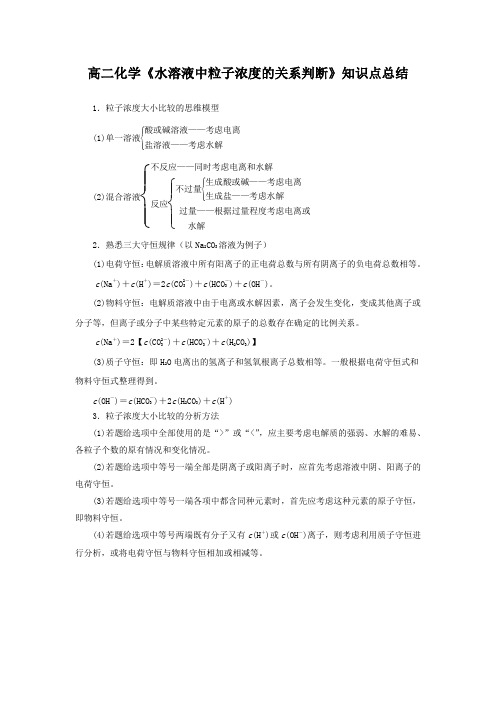 高二化学《水溶液中粒子浓度的关系判断》知识点总结