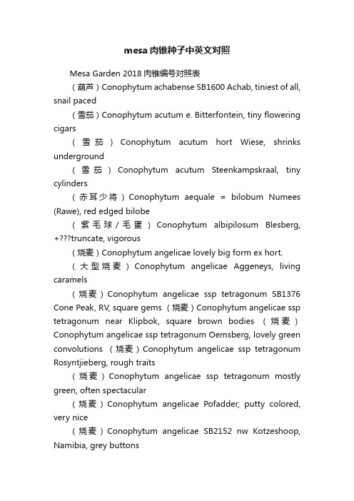 mesa肉锥种子中英文对照