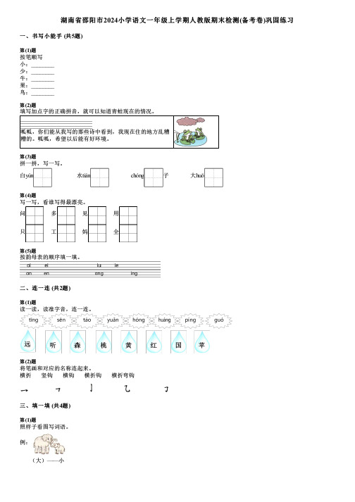 湖南省邵阳市2024小学语文一年级上学期人教版期末检测(备考卷)巩固练习