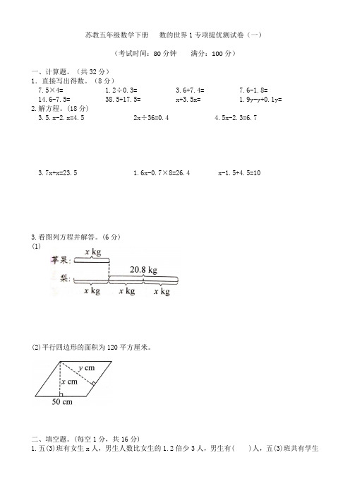 苏教版五年级数学下册  专项提优卷一(数的世界1)