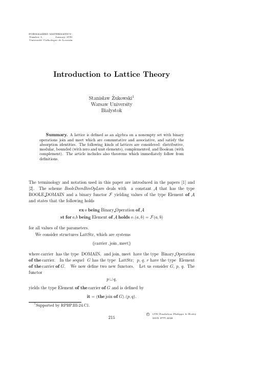 Université Catholique de Louvain Introduction to Lattice Theory