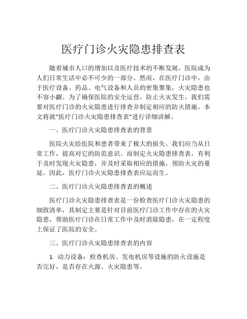 医疗门诊火灾隐患排查表