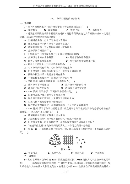 沪粤版八年级物理下册同步练习：10.2 分子动理论的初步知识