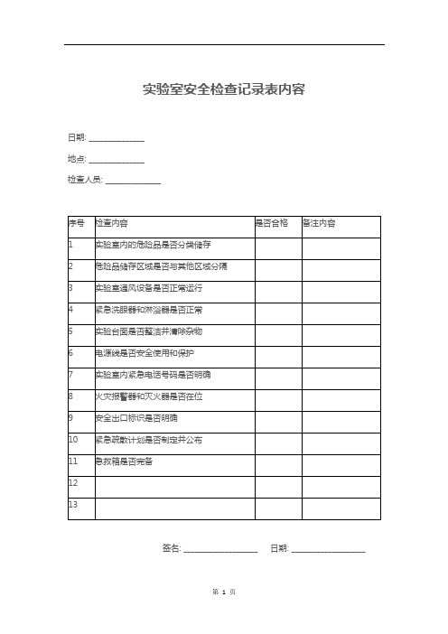 实验室安全检查记录表内容