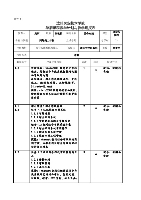 学期课程教学计划与教学进度表(综合布线-吴刚)