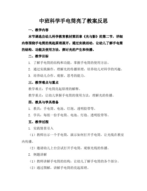 中班科学手电筒亮了教案反思