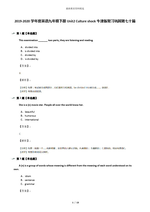 2019-2020学年度英语九年级下册Unit2 Culture shock牛津版复习巩固第七十篇