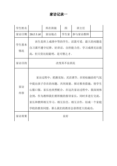 四年级下学期家访记录(共6份)