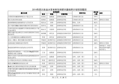 2014年四川农业大学本科生科研兴趣培养计划项目题目