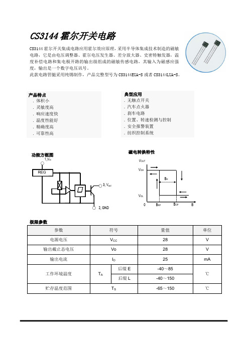 CS3144单极性霍尔开关数据手册