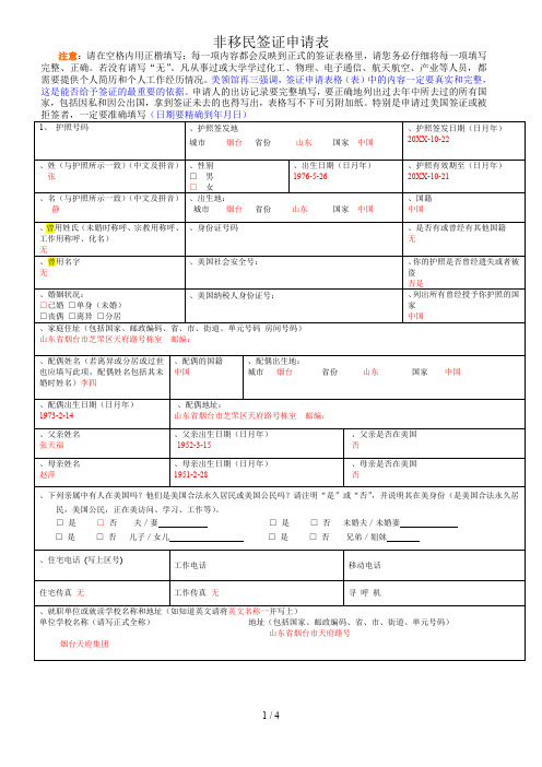 非移民签证申请表ds160