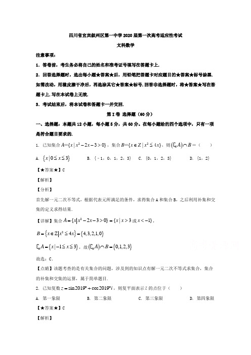 解析】四川省宜宾市叙州区第一中学2020届高三第一次高考适应性考试数学(文)试题 