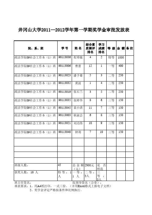 奖学金审批发放表