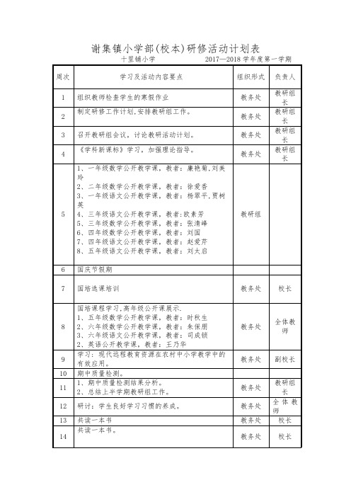 小学(校本)研修活动计划表