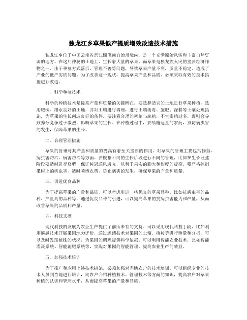 独龙江乡草果低产提质增效改造技术措施