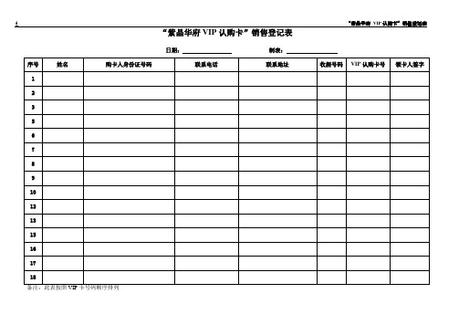 VIP卡销售登记表