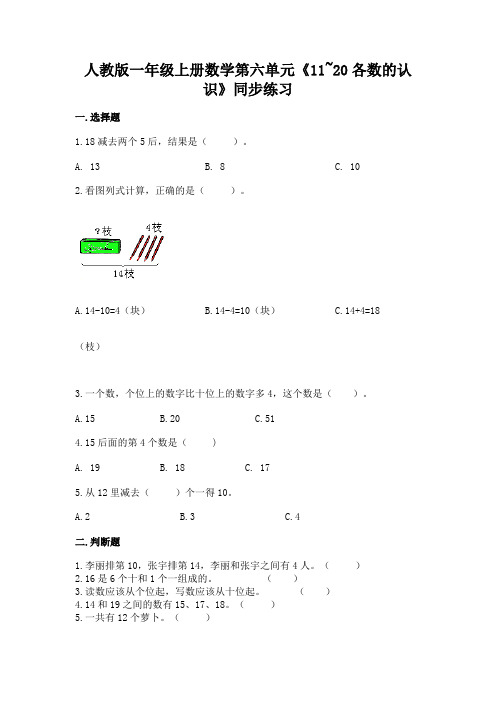 人教版一年级上册数学 第六单元《11~20各数的认识》同步练习1(含答案)