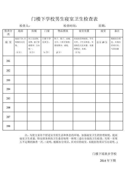 寝室卫生检查表