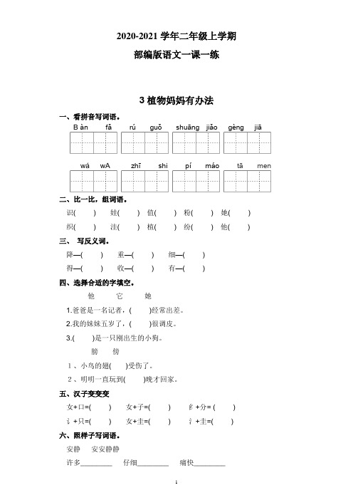 【部编版】语文二年级上册 一课一练-3植物妈妈有办法(带答案)