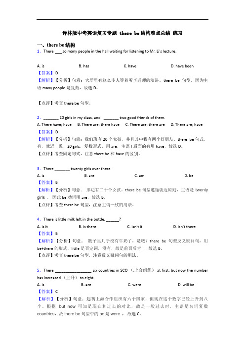 译林版中考英语复习专题 there be结构难点总结 练习
