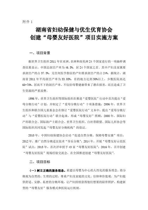 创建母婴友好医院项目实施方案