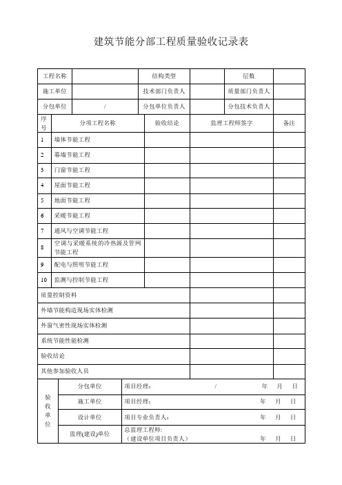 建筑节能工程分部工程质量验收记录表