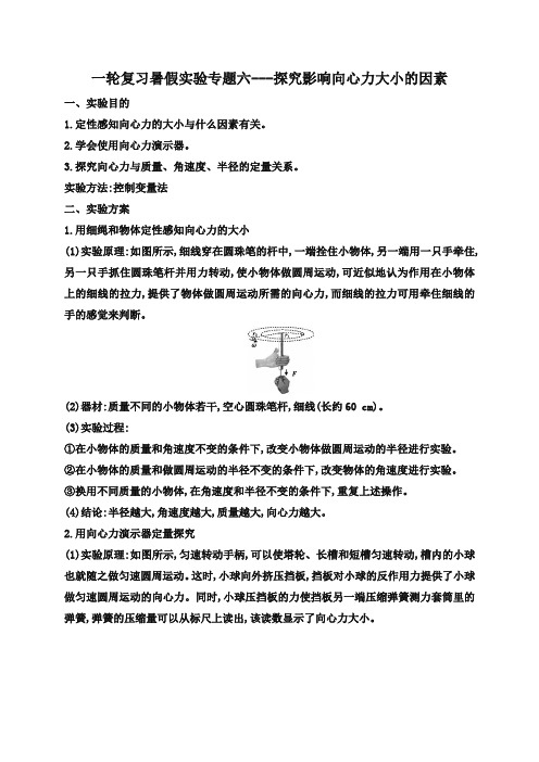 专题六 探究影响向心力大小的因素—2021届高中物理一轮复习暑假专题学案(实验)