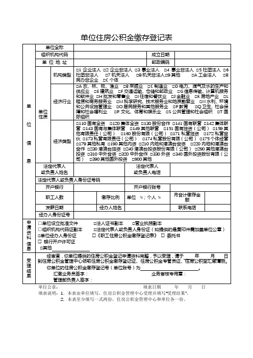 单位住房公积金缴存登记表【模板】