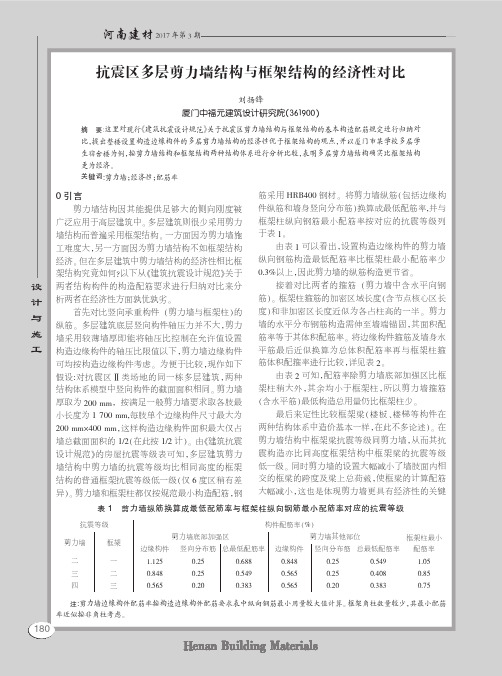 抗震区多层剪力墙结构与框架结构的经济性对比