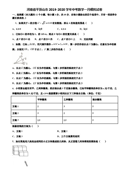 河南省平顶山市2019-2020学年中考数学一月模拟试卷含解析