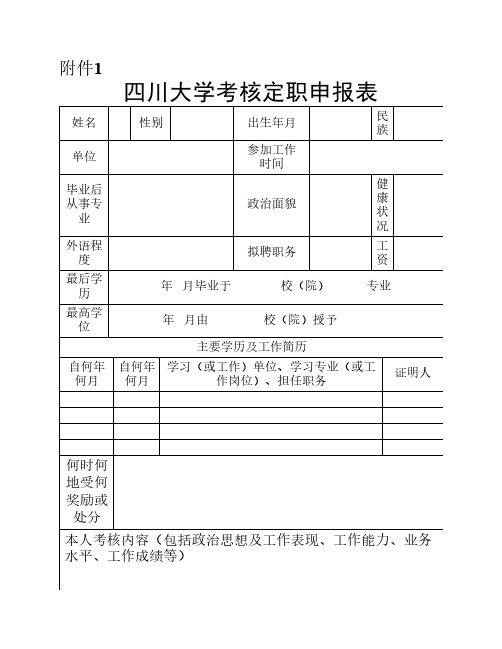 四川大学考核定职申报表