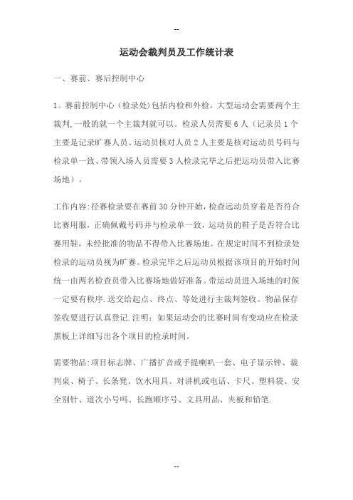 运动会裁判员及工作统计表