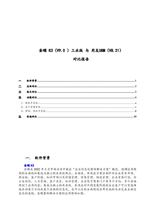 金蝶K3与用友U8的对比测试报告