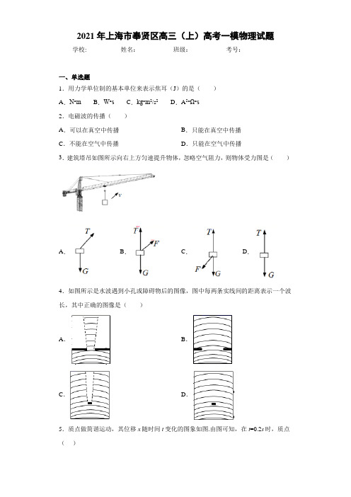 2021届上海市奉贤区高三(上)高考一模物理试题