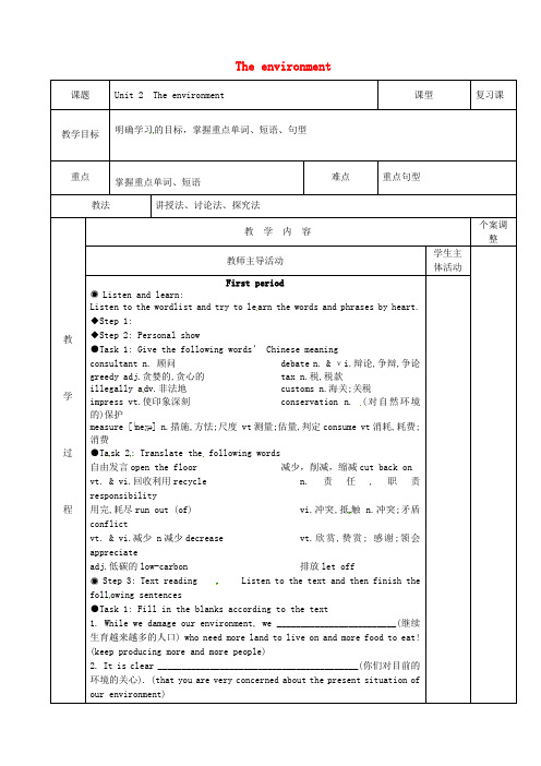 江苏省新沂市第二中学高三英语 专题复习 Unit 2 The environment(第1课时)教案 牛津译林版必修5