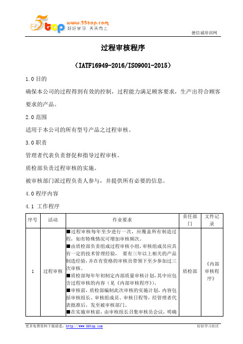 IATF16949过程审核程序(含流程表格)