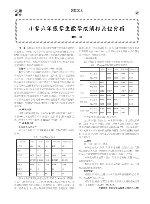 小学六年级学生数学成绩相关性分析