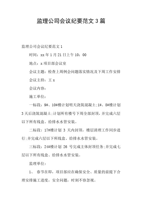 监理公司会议纪要范文3篇