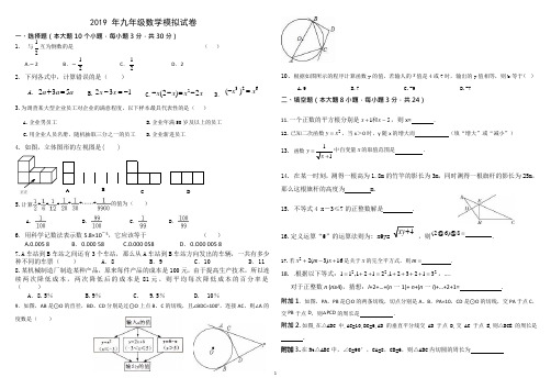 2019年九年级数学中考模拟试卷(可编辑修改word版)