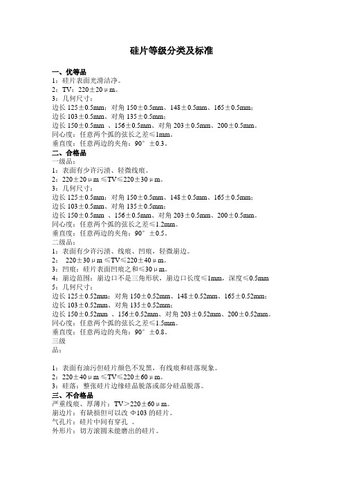 (太阳能光伏)硅片等级分类及标准