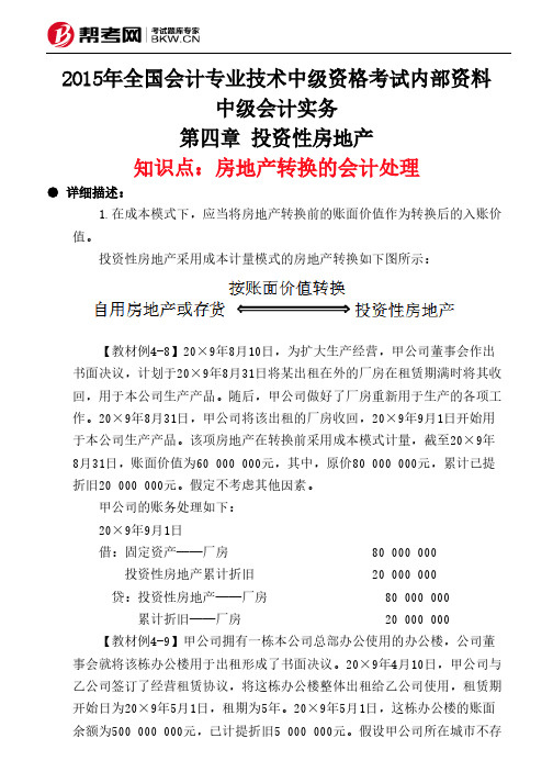 第四章节 投资性房地产-房地产转换的会计处理新