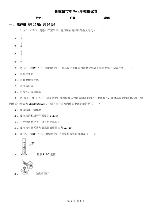 景德镇市中考化学模拟试卷