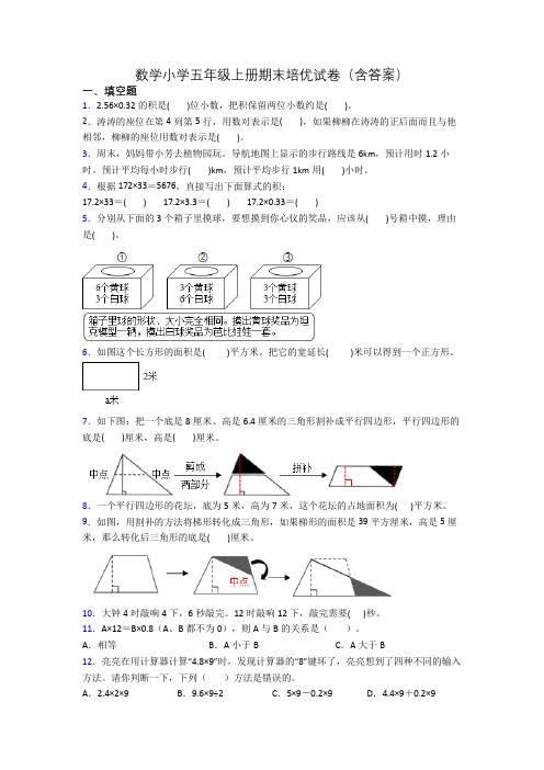 数学小学五年级上册期末培优试卷(含答案)