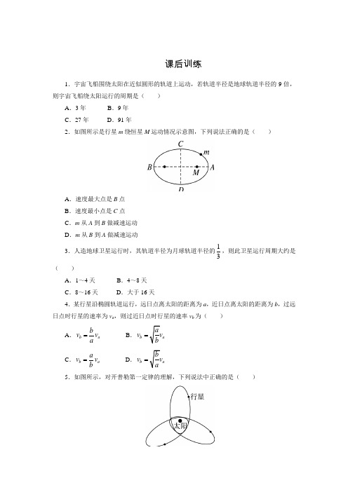 高一物理沪科版必修2课后训练：5.1 从托勒密到开普勒(含解析)