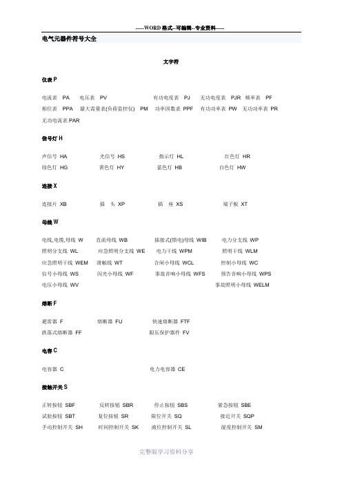 电气元器件符号大全